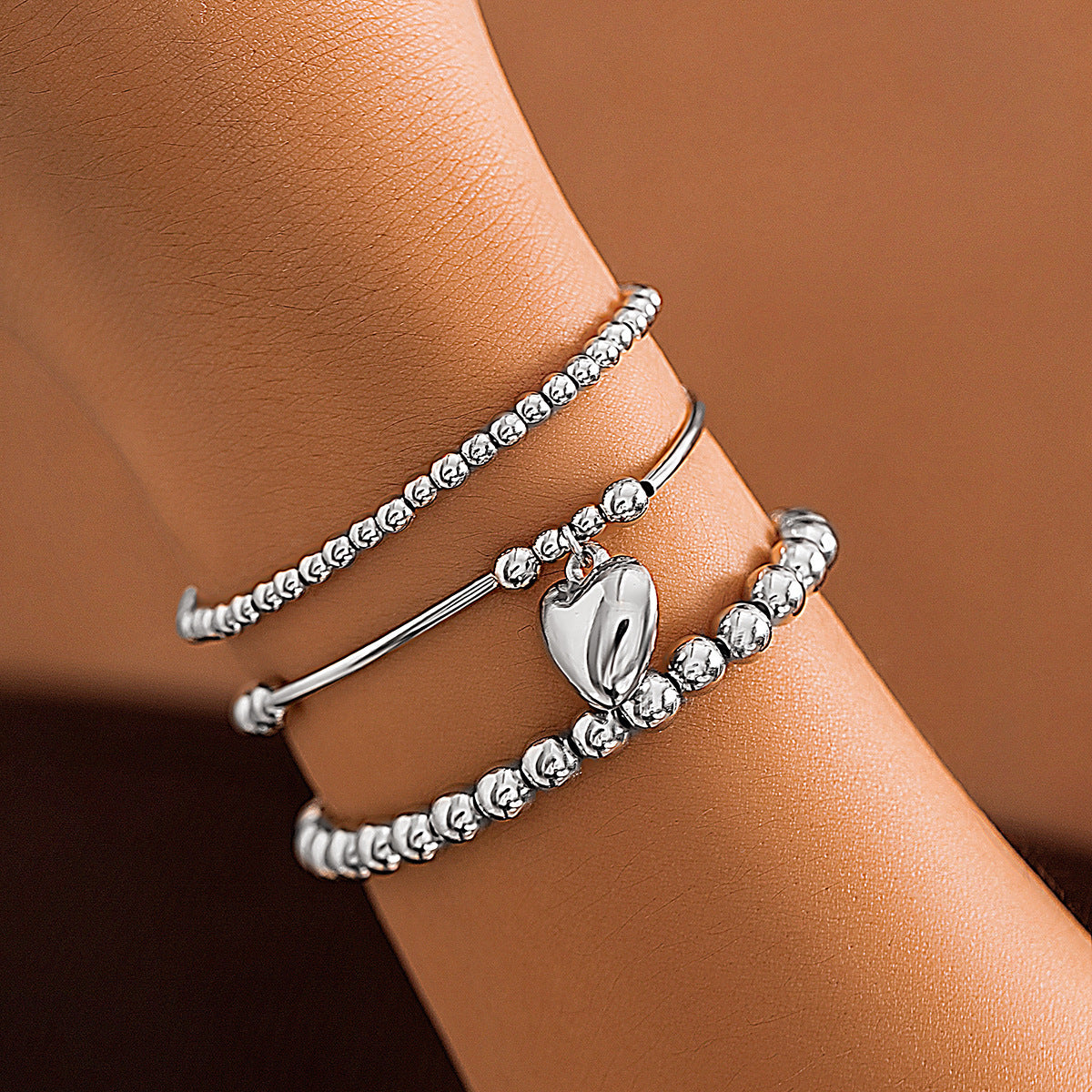 Metal Heart Pendant Bracelet Set
