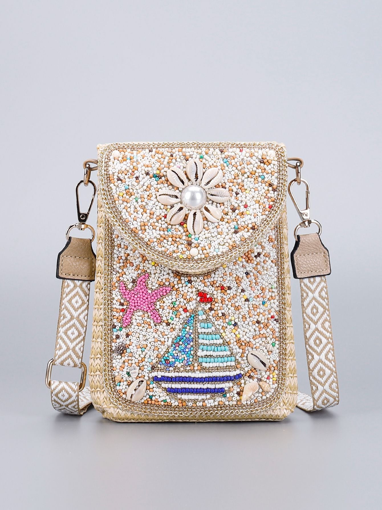 Straw Beaded Crossbody Bag