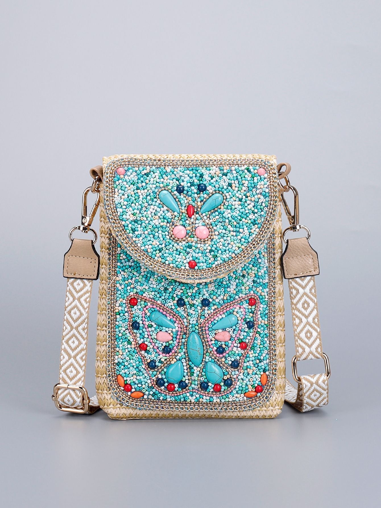 Straw Beaded Crossbody Bag