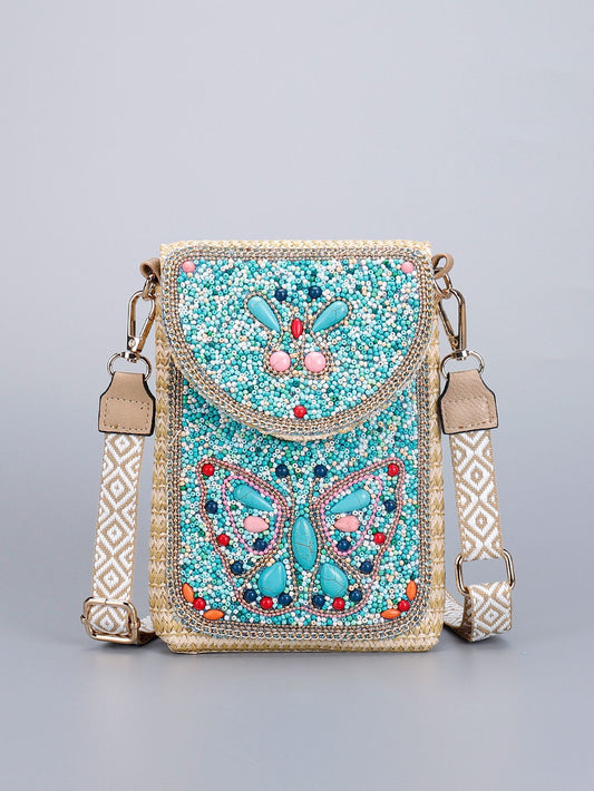 Straw Beaded Crossbody Bag
