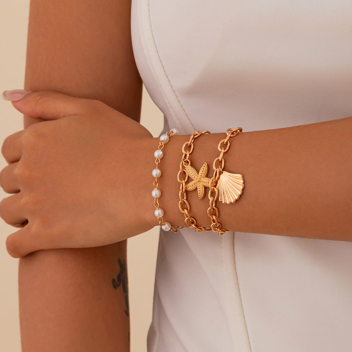 Starfish Shell Imitation Pearl Chain
