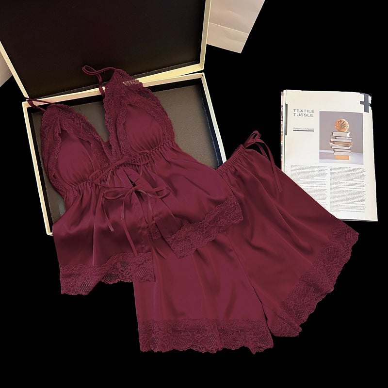 V Neck Lace Splice Sleepwear