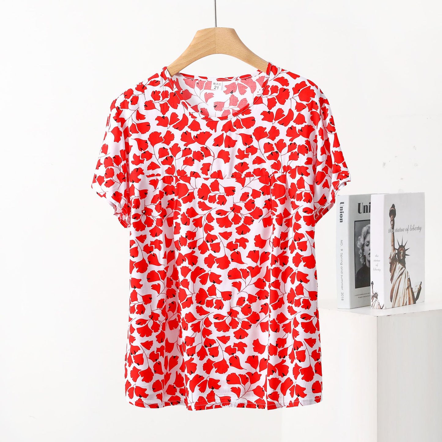 Loose Floral Print Top For Middle-aged