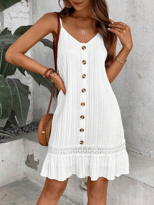 Strap Striped Front Button Up Dress