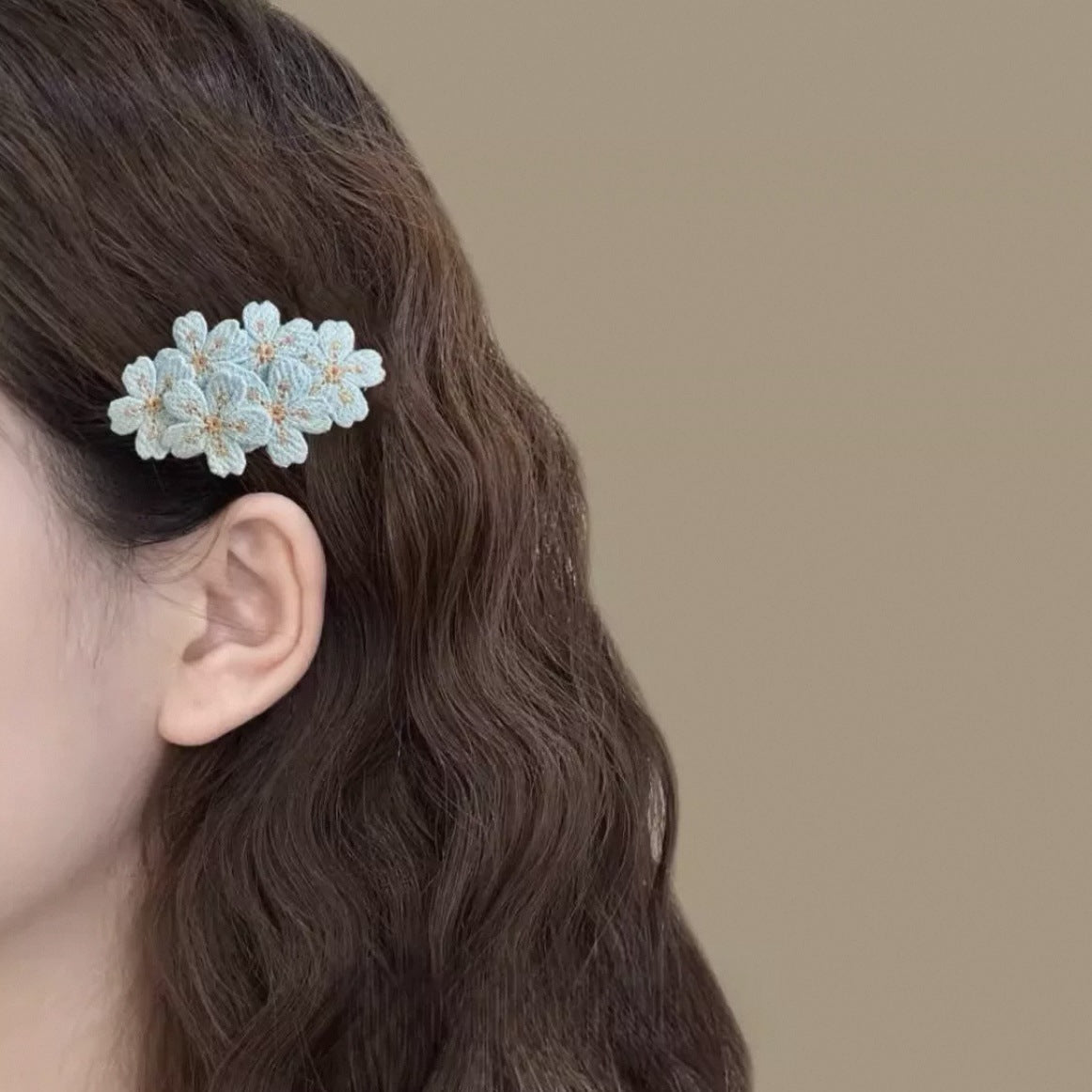 Embroidered Flower Hair Clip