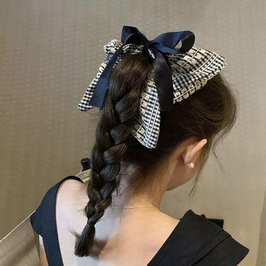 Large Bow Checkered Hair Tie
