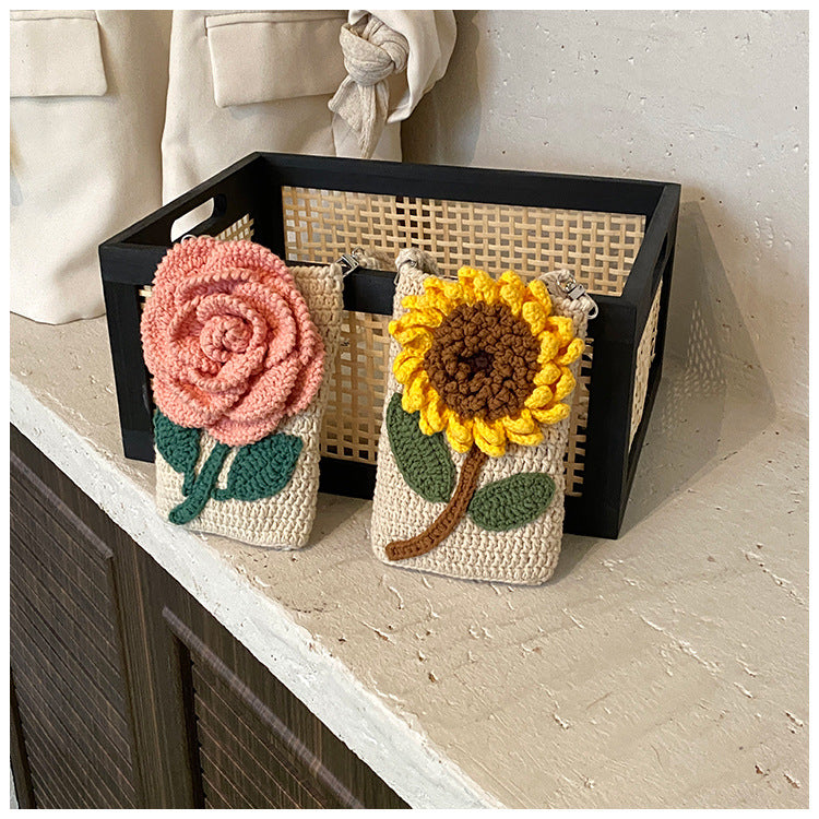Floral Knit Shoulder Bag