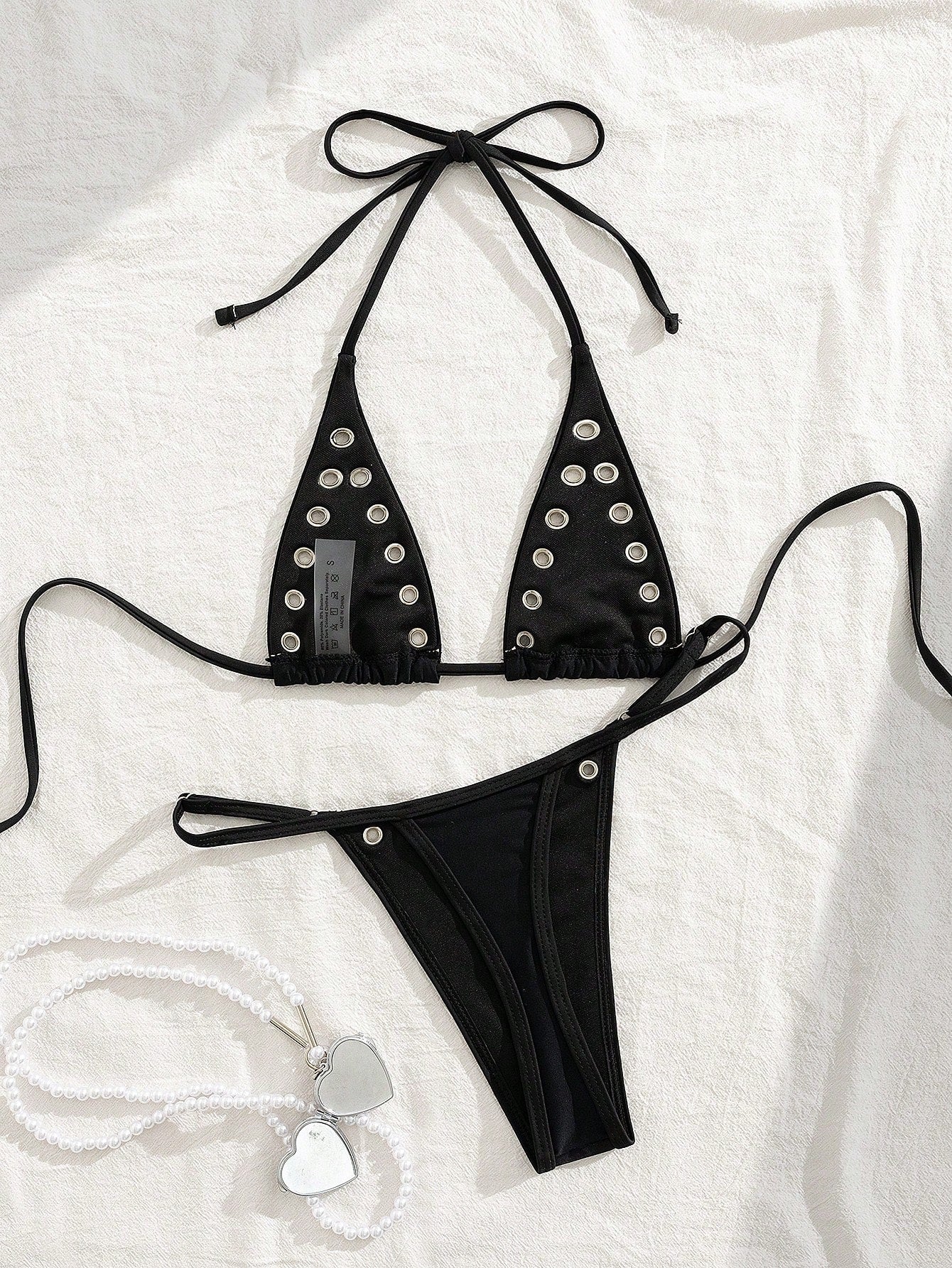 Metal Ring Halter Neck Bikini Set
