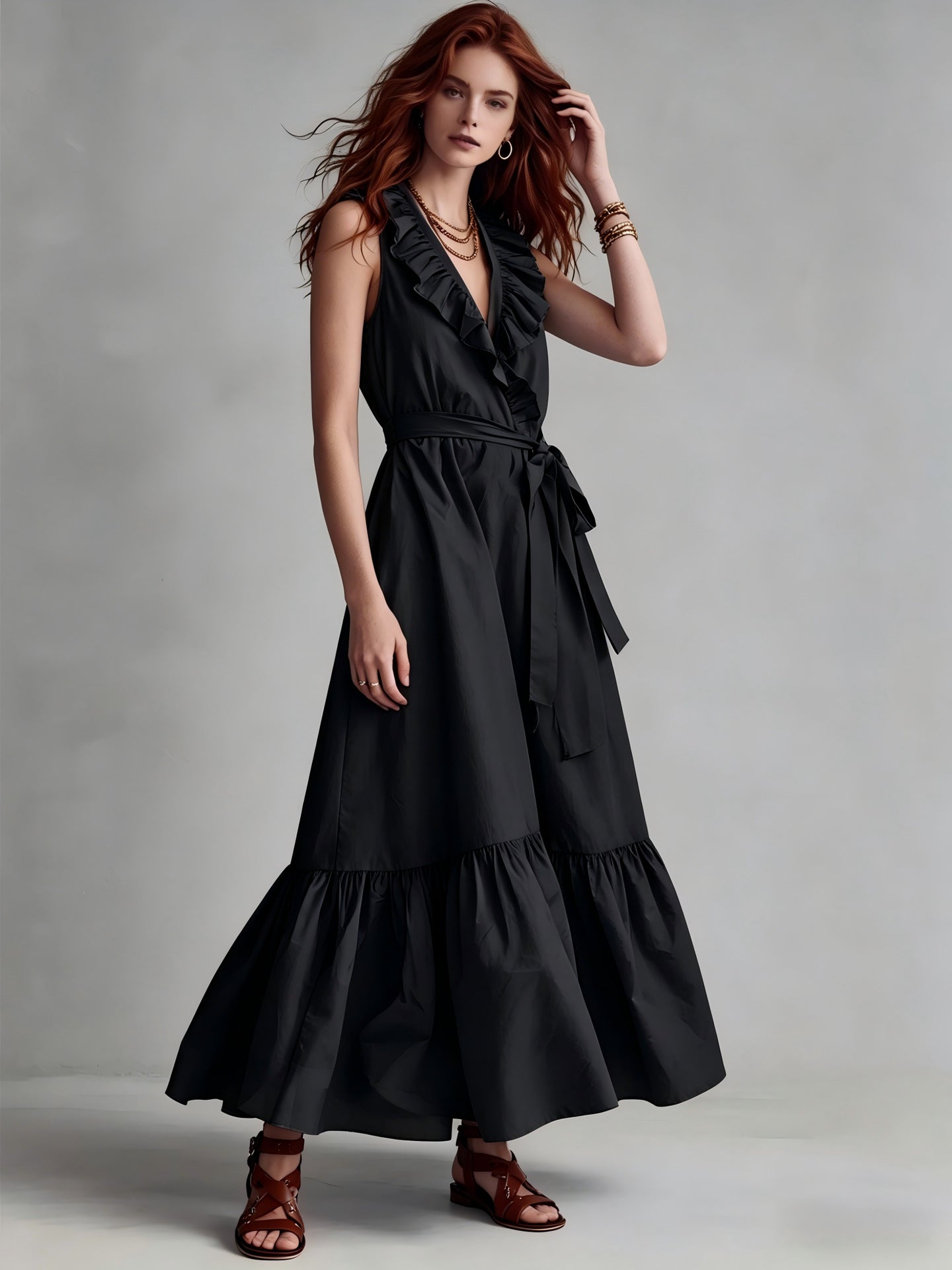 Pleated Sleeveless Maxi Dress