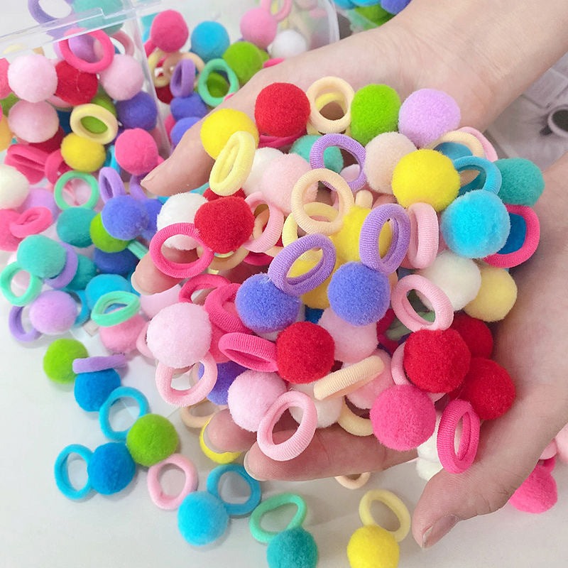 Kindergarten Girl's Colorful Pom-pom Hair Tie