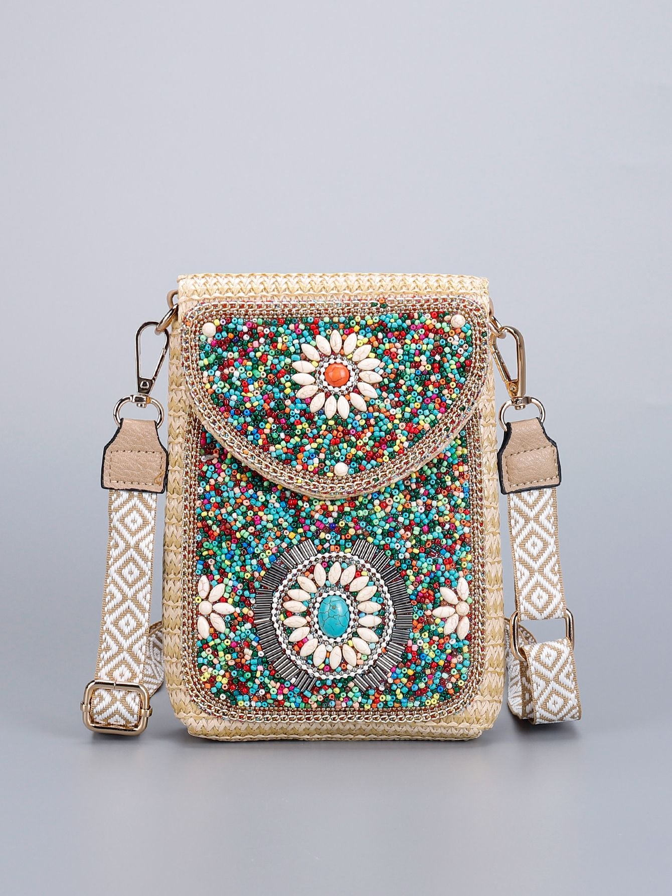 Straw Beaded Crossbody Bag