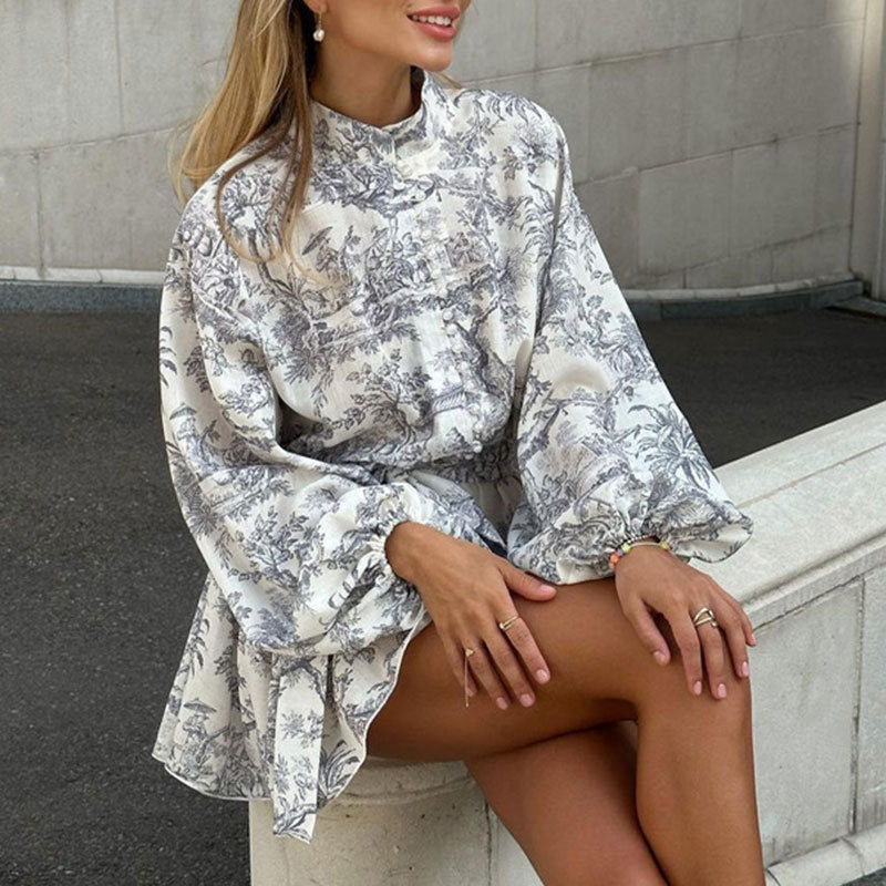 Floral Long Sleeve Chiffon Dress