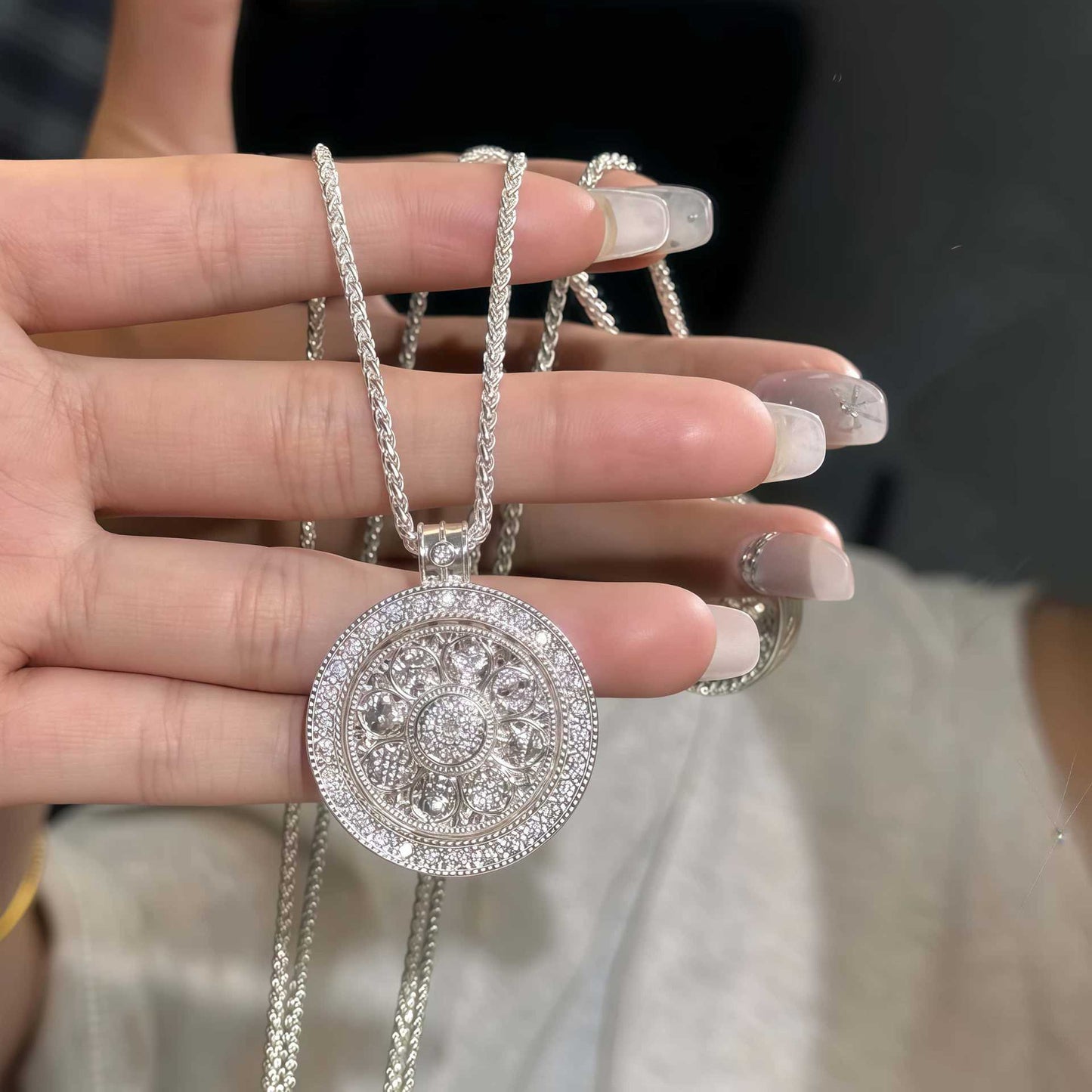 Hollowed-out Round Double-sided Patterned Necklace