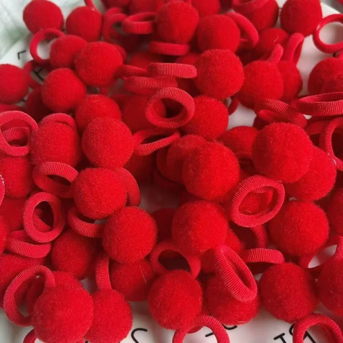 Kindergarten Girl's Colorful Pom-pom Hair Tie
