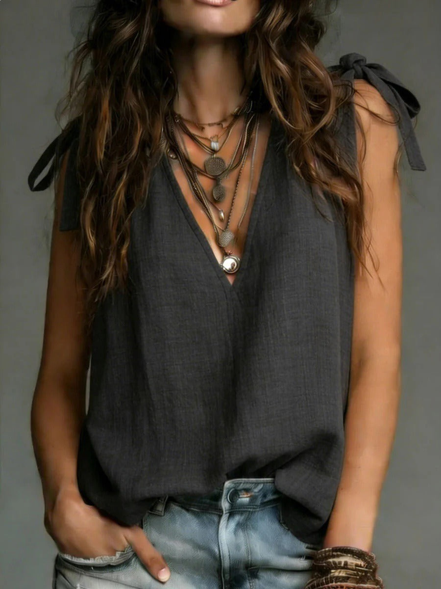 Deep V Neck Solid Color Top