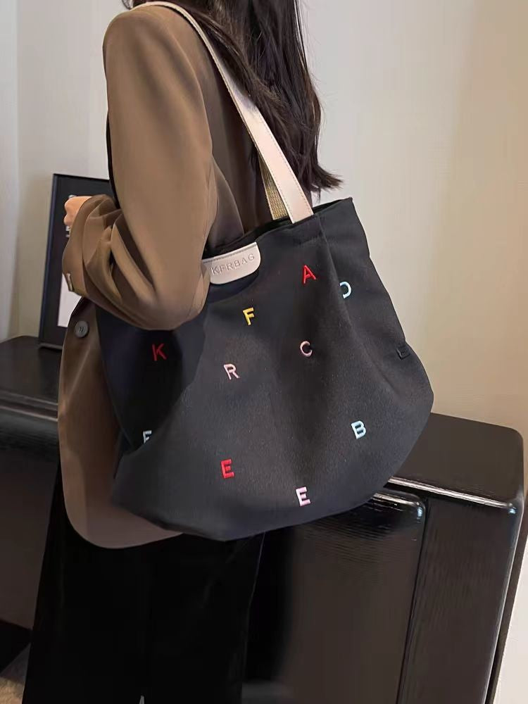 Embroidered Letter Tote Bag