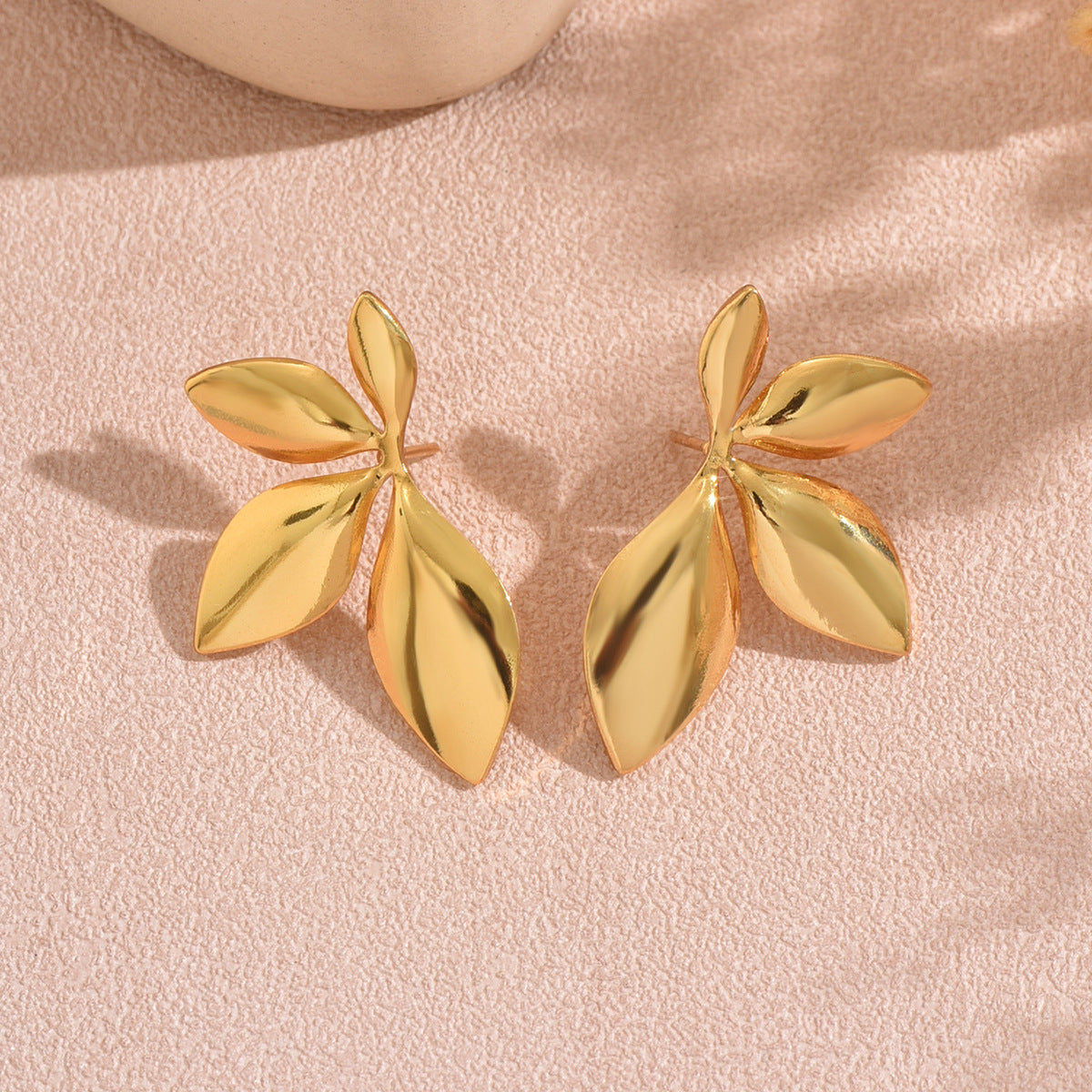 Smooth-finish Stainless Steel Leaf Stud Earrings