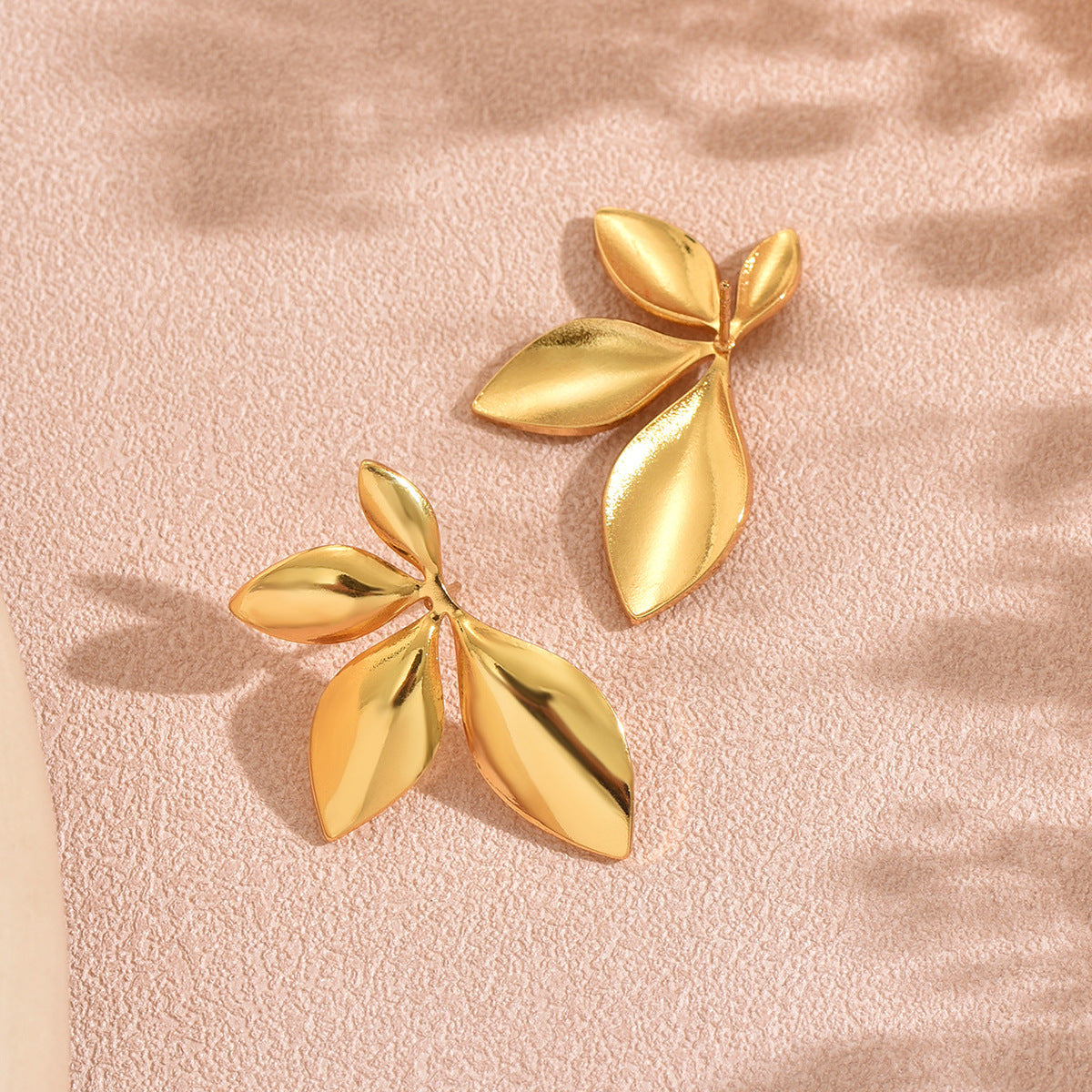 Smooth-finish Stainless Steel Leaf Stud Earrings
