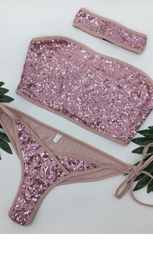 Sequins Strapless Bikini Set