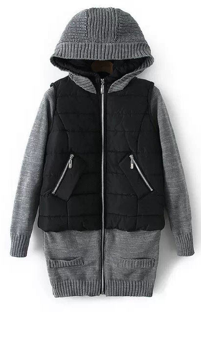 Sweater Splicing Hooded Coat