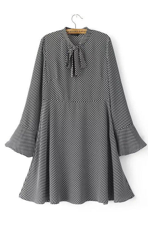 Dots Print Pagoda Sleeve Dress