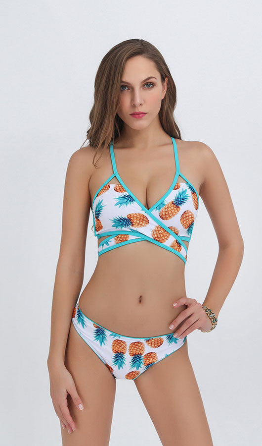 Pineapple Print Cross Bikini Set