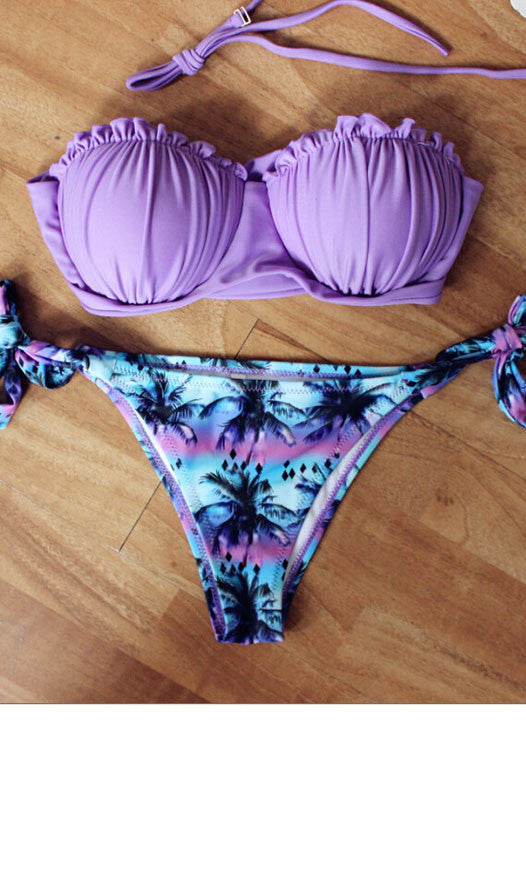 Tropical Palm Tree Strapless Bikini Set