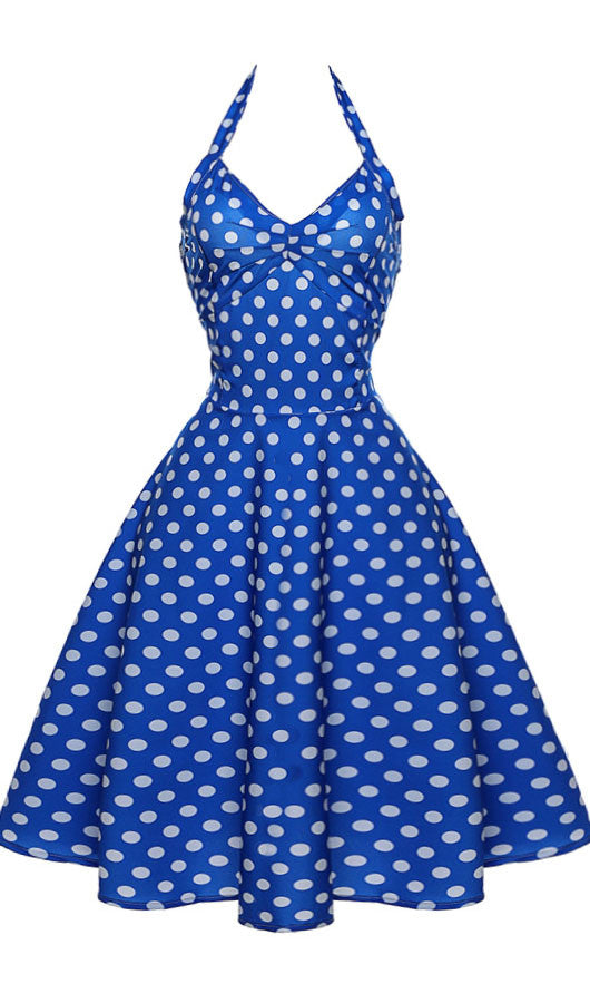 Romoti Dots Print A-line Lace Up Dress
