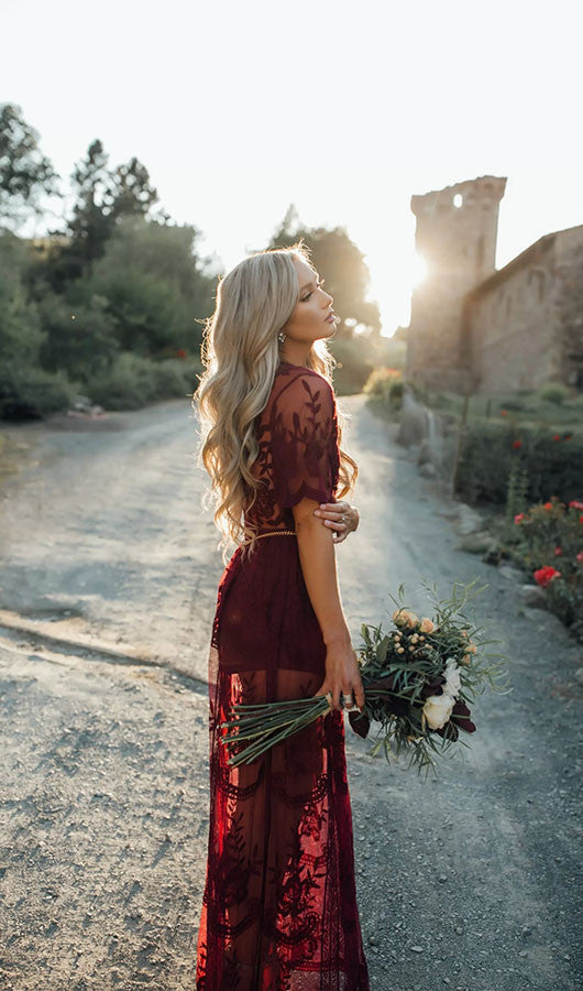 Lace See-Through Slit Maxi Dress