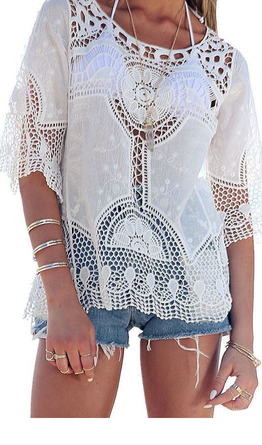 White Lace Hollow Top
