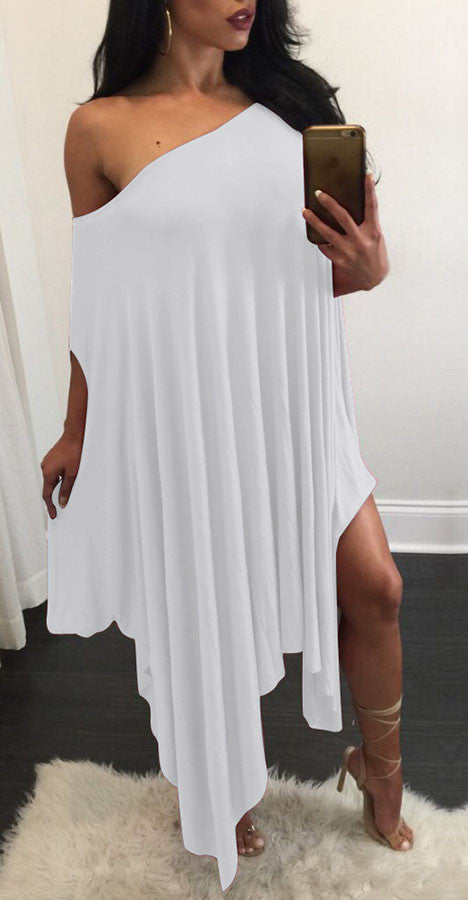 Solid Color Irregular Dress