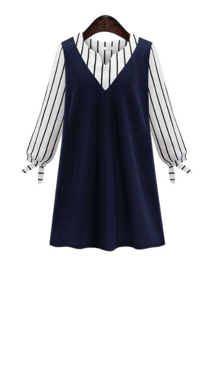 Stripe Splicing Long Sleeve Dress