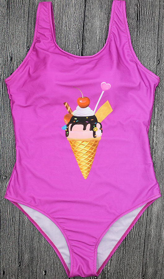 Ice Cream One Piece Backless Swimwear