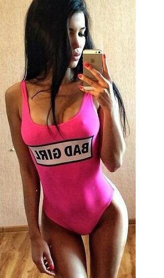 Letter Print Pink Swimsuit
