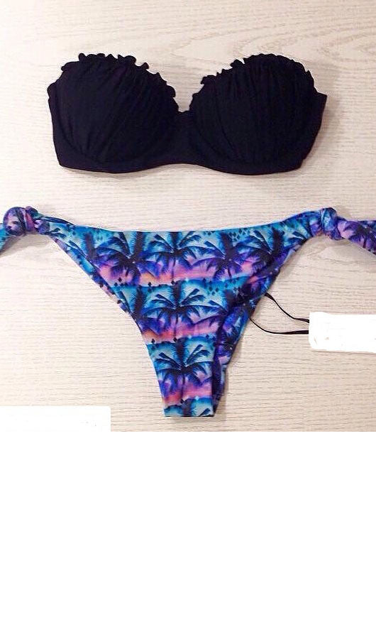 Tropical Palm Tree Strapless Bikini Set