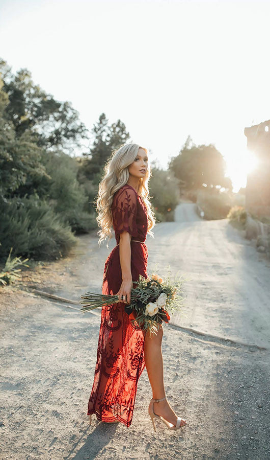 Lace See-Through Slit Maxi Dress romoti Lace See-Through Slit Maxi Dress romoti