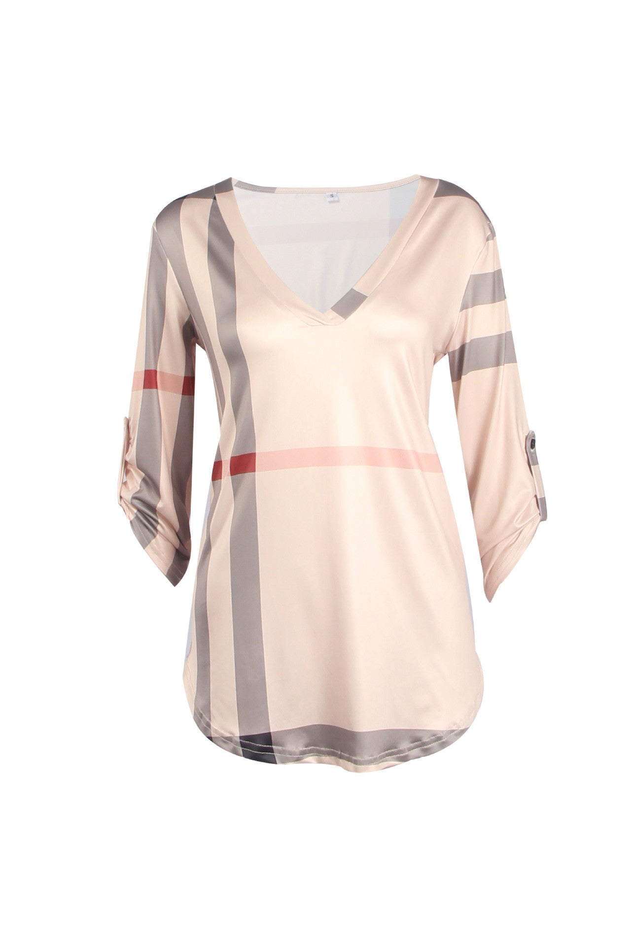 Checked Print Three Quarter Sleeve T-shirt