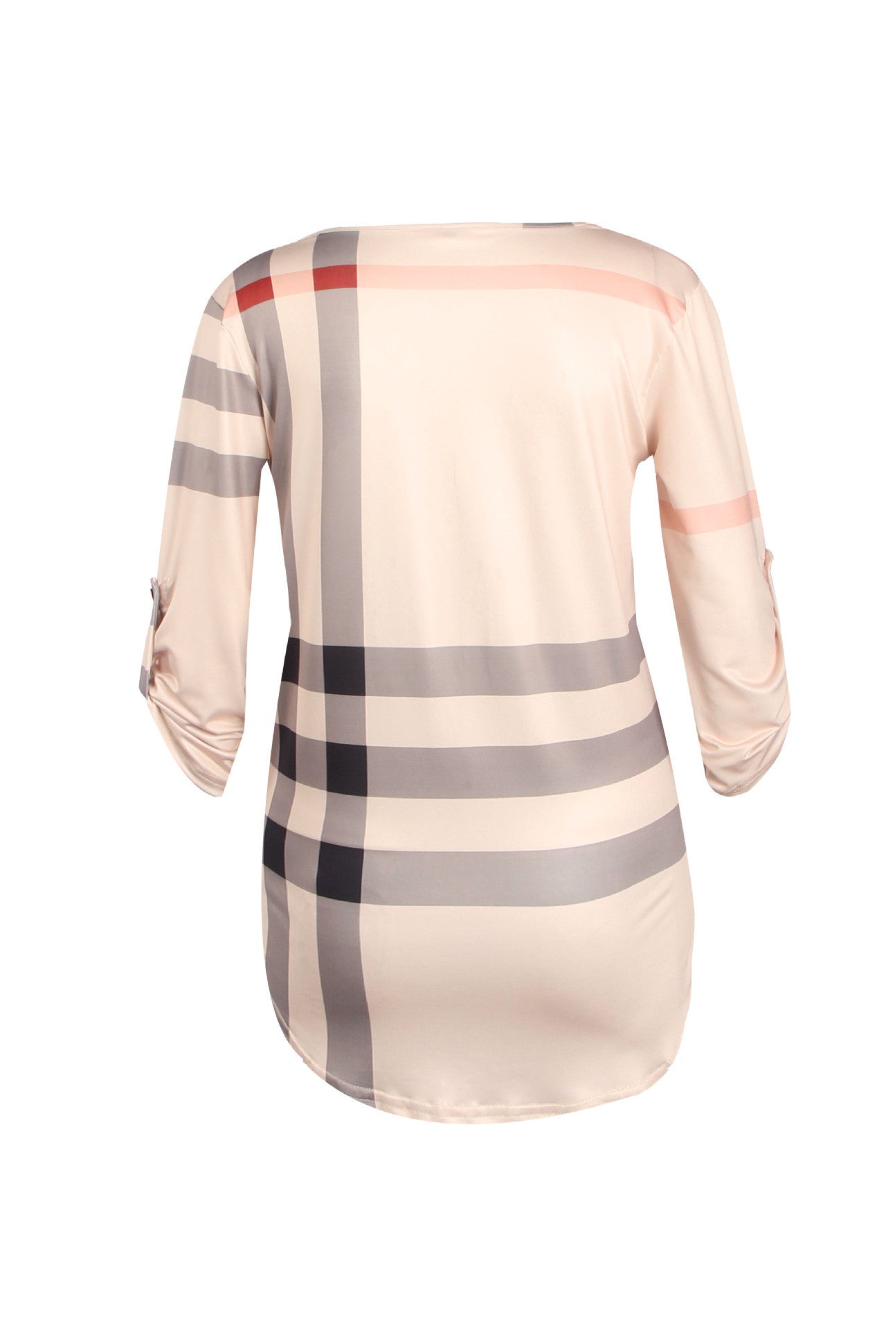 Checked Print Three Quarter Sleeve T-shirt