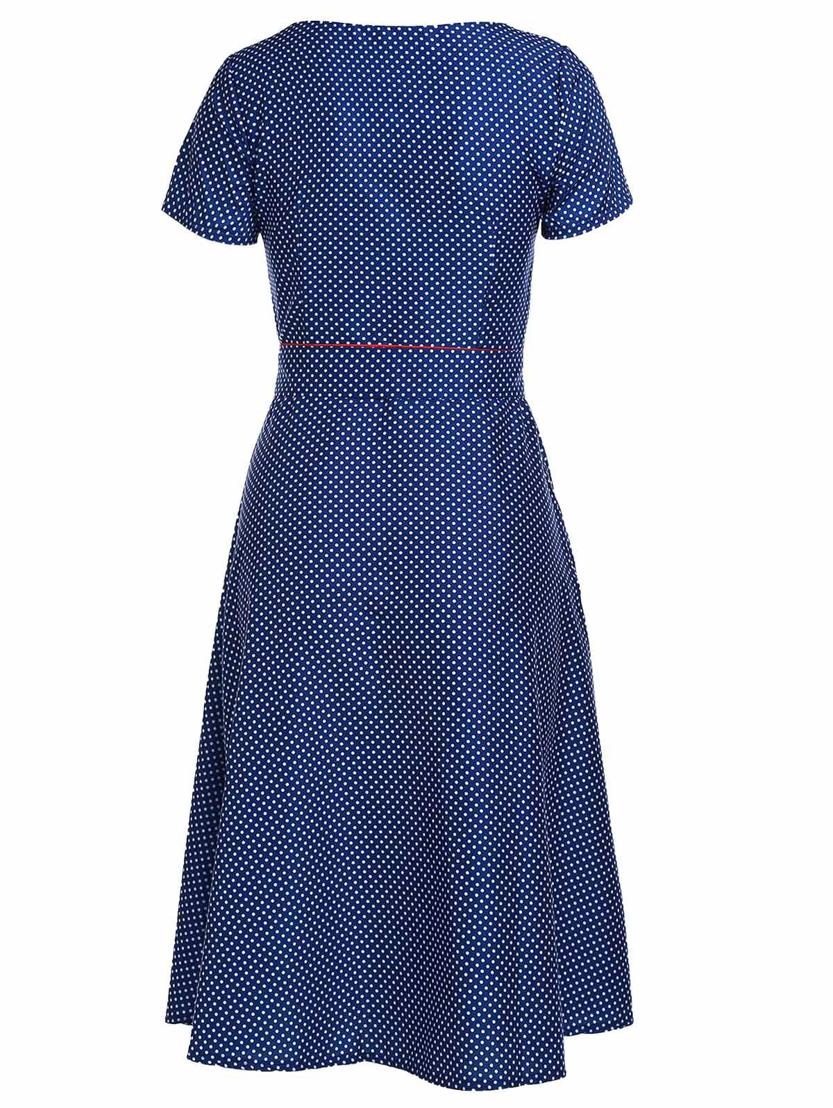 Romoti Open To Everything Navy Blue Dots Print Dress