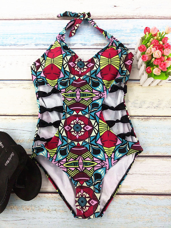 Floral Hollow One Piece Swimsuit