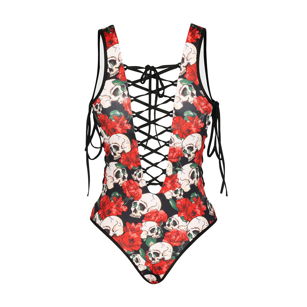 Floral And Skull Print Swimsuit