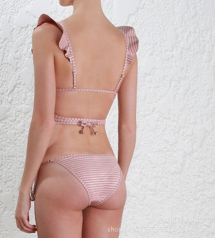 Pink Stripe Flouncy Bikini Set