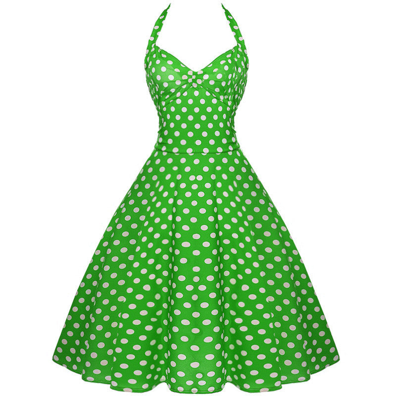 Romoti Dots Print A-line Lace Up Dress