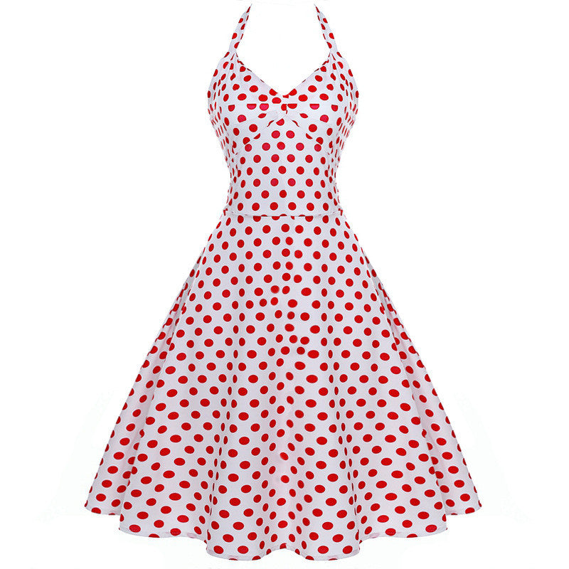 Romoti Dots Print A-line Lace Up Dress