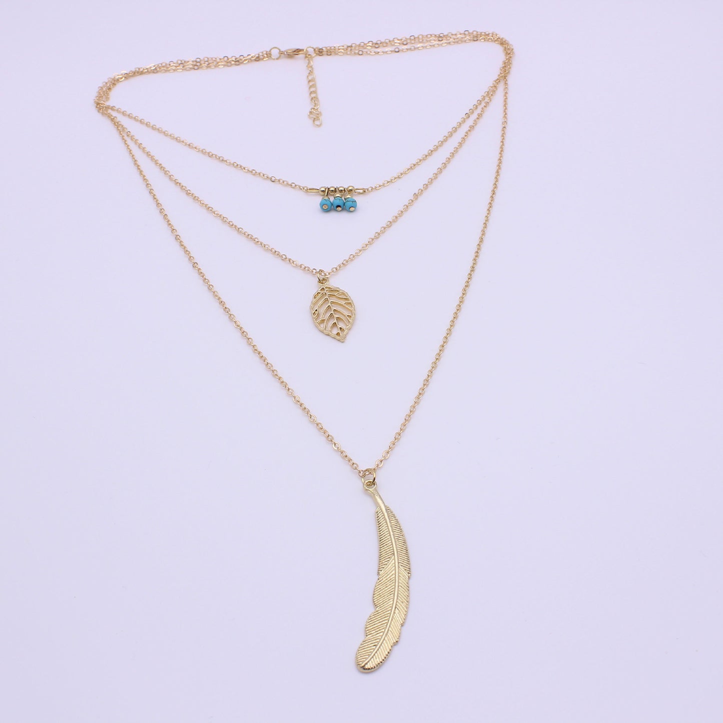 Golden Multilayer Cut Out Detail Leaf Necklace