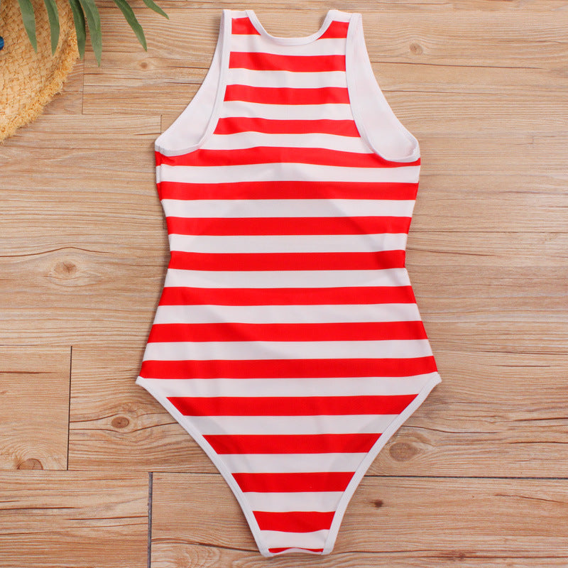 Stripe Print Cut Out One Piece Swimsuit