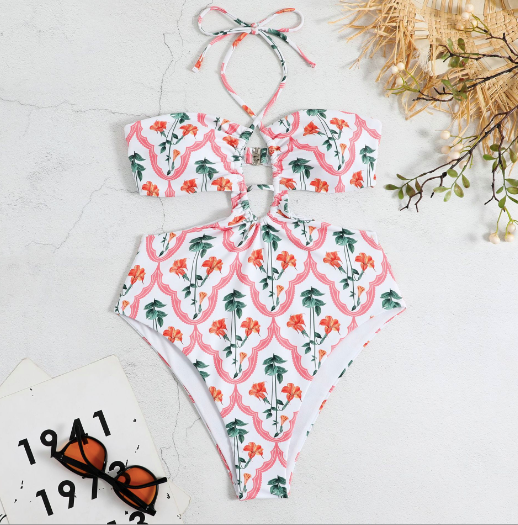 Floral Hollow Out Swimsuit