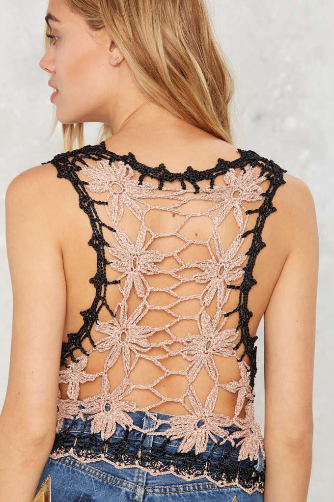 Floral  Crochet Spaghetti Strap  Crop Top