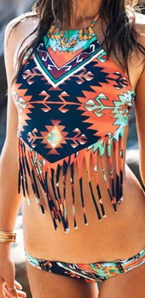 Romoti Give Some More Tribe Tassel Halter Bikini Set
