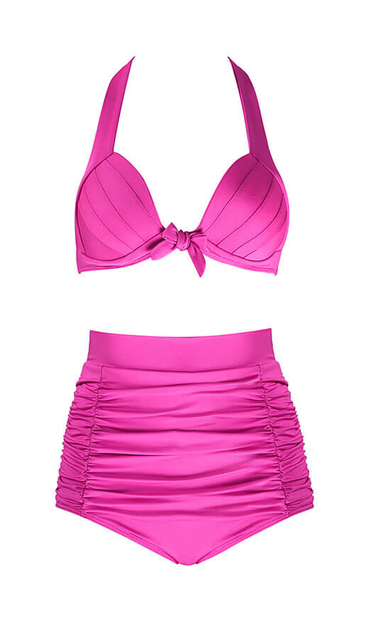 Solid Color High Waist Bikini Set